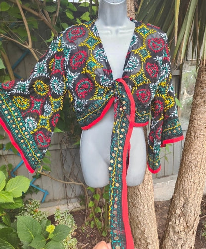 Embroidered Stevie tie top - Black - one size