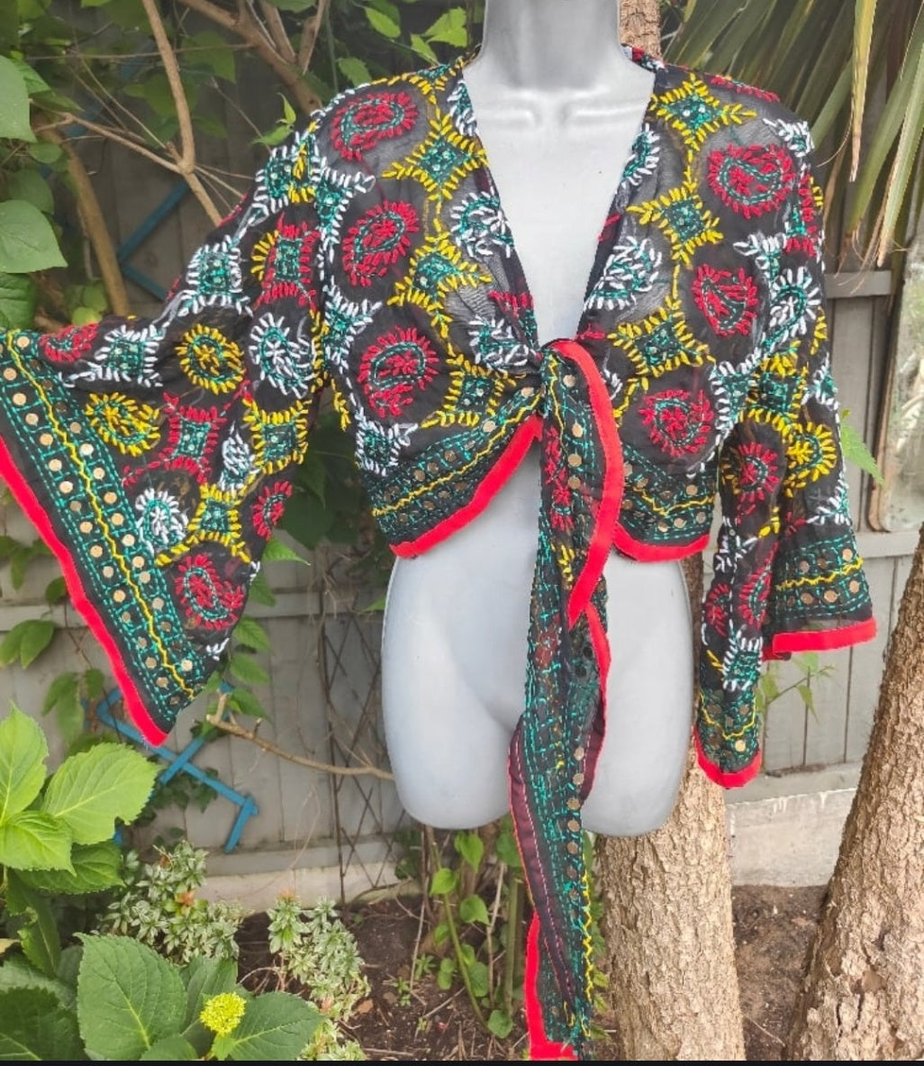 Embroidered Stevie tie top - Black - one size