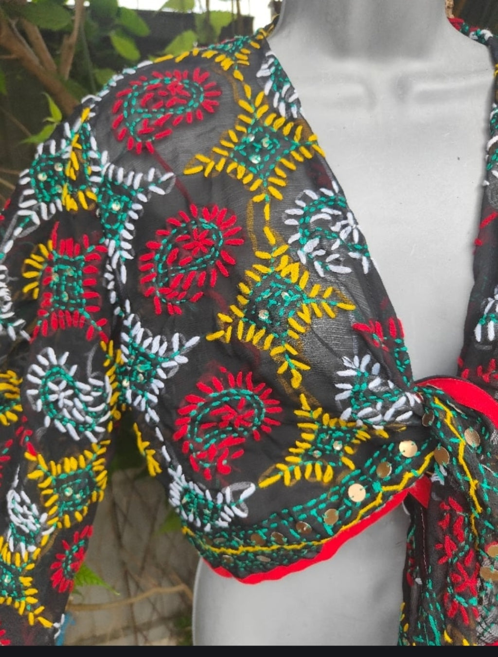 Embroidered Stevie tie top - Black - one size 