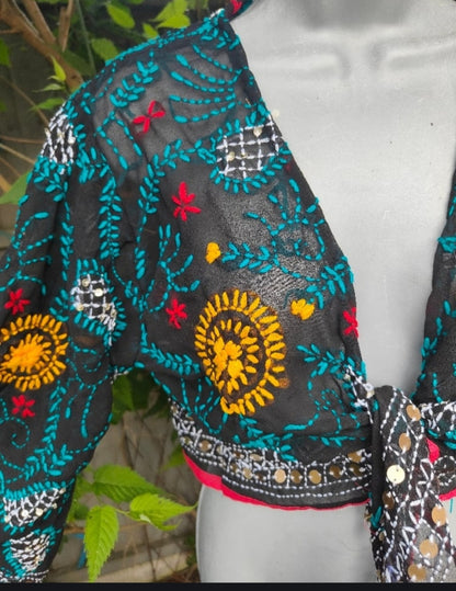 Embroidered Stevie tie top -Black one size