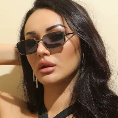 Retro Rectangle Metal Sunglasses Gold Brown