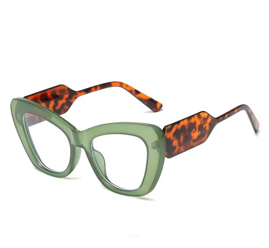 Cat Eye Oversized Anti Blue Light Glasses Green Tortoise
