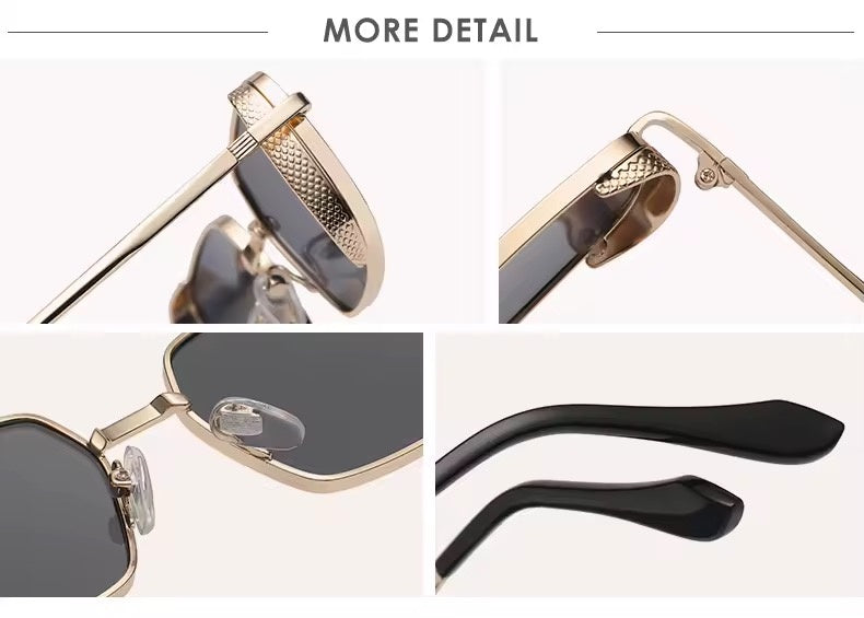 Retro Rectangle Metal Sunglasses Gold Black