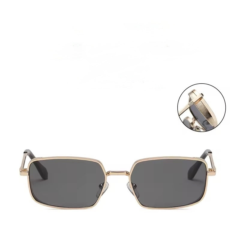 Retro Rectangle Metal Sunglasses Gold Black