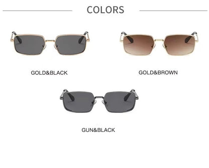 Retro Rectangle Metal Sunglasses Gold Black
