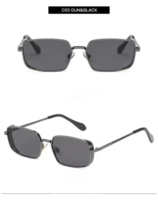 Retro Rectangle Metal Sunglasses Black