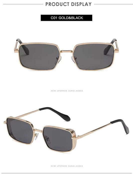 Retro Rectangle Metal Sunglasses Gold Black
