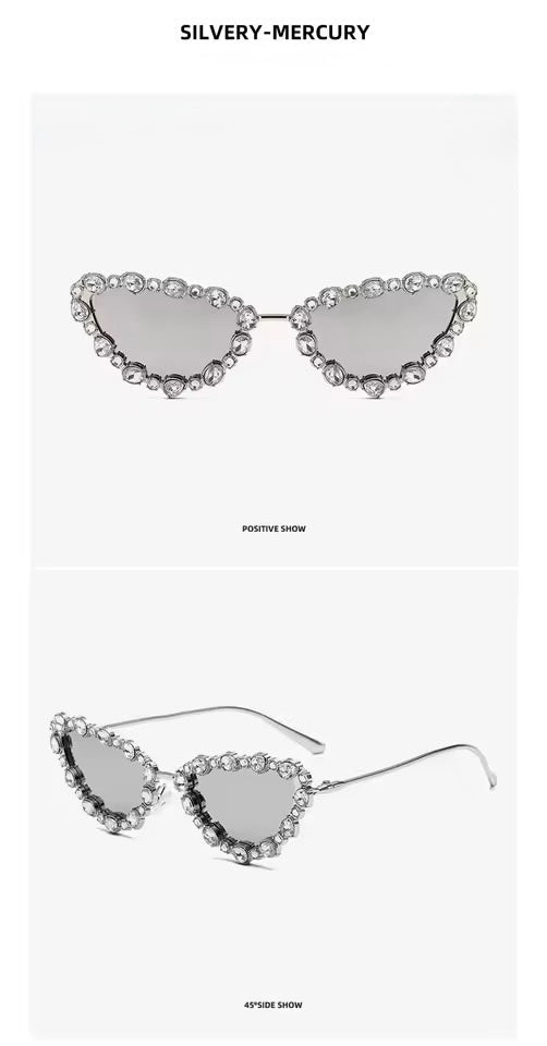 Crystal Cat Eye Sunglasses Silver Mercury