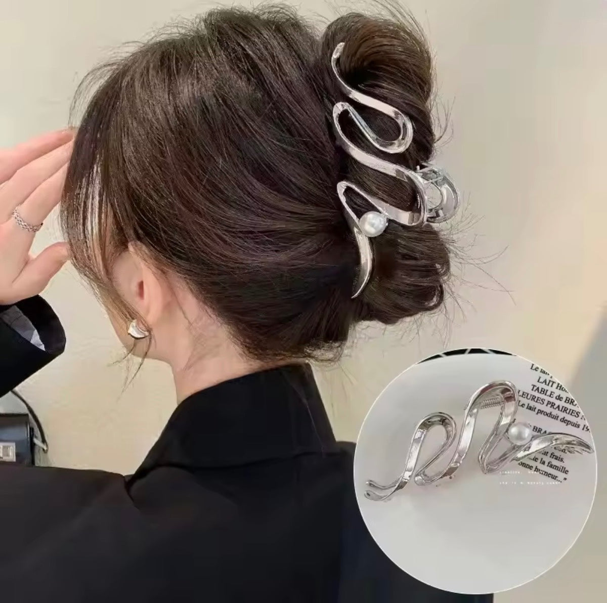 Silver Pearl Wave Hair Clamp