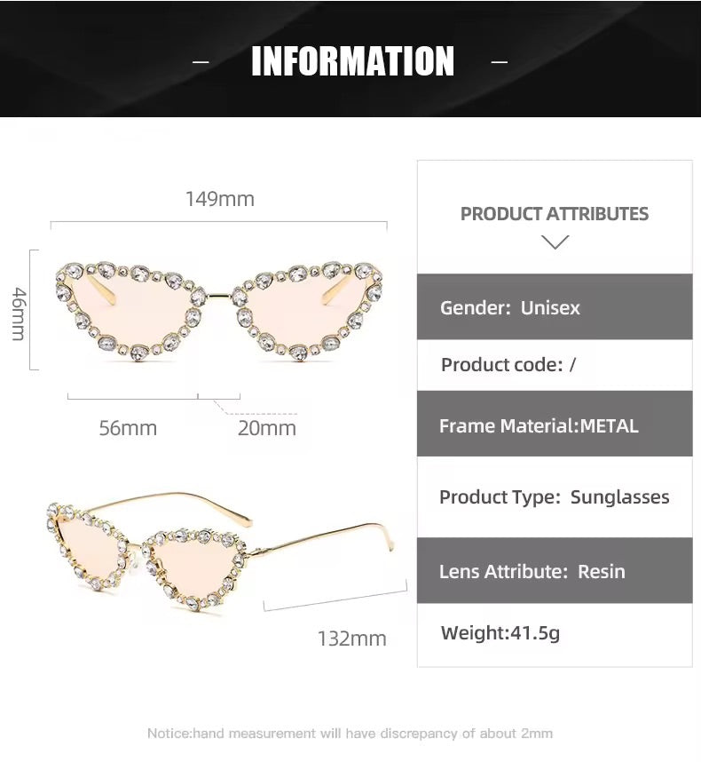 Crystal Cat Eye Sunglasses Gun Black