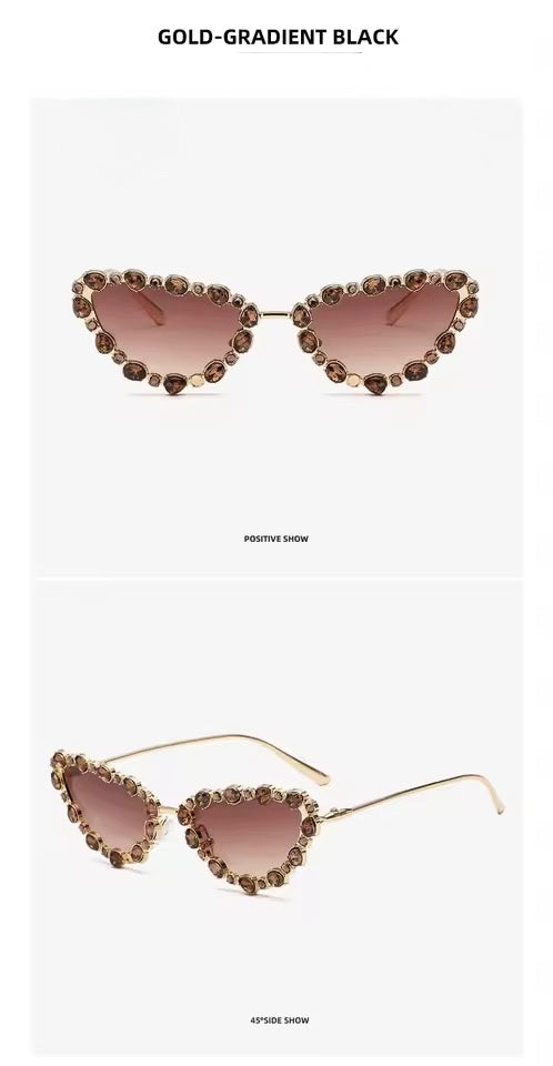 Crystal Cat Eye Sunglasses Bronze