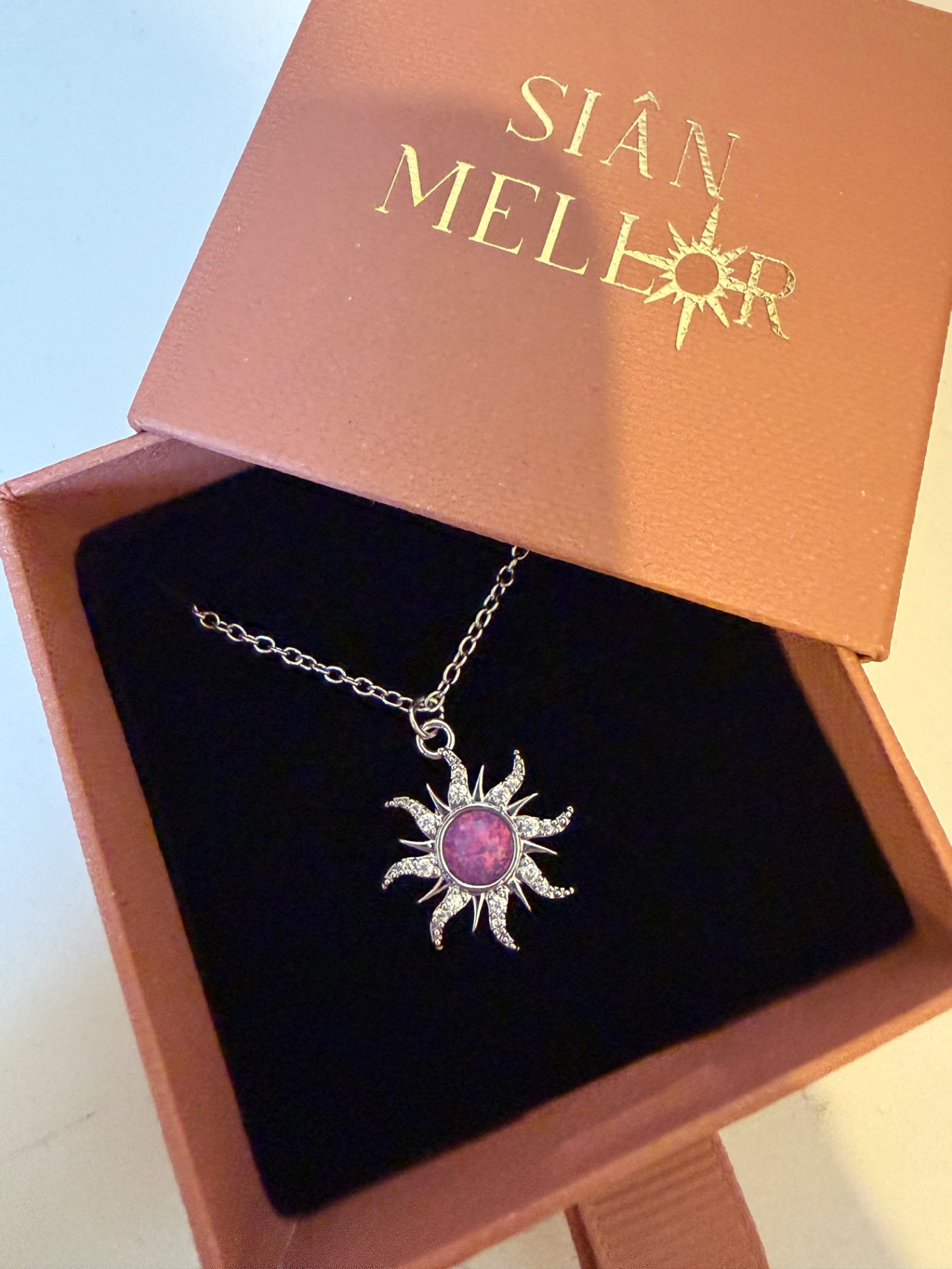 Purple and silver sun necklace 