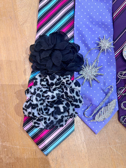 Vintage Tie Reworked - Purple with Black Flowers