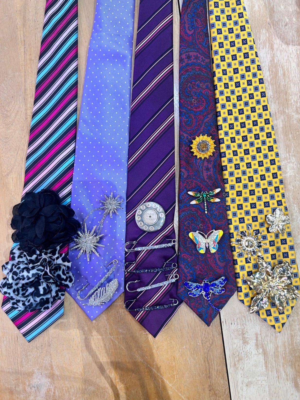 Vintage Tie Reworked - Purple with Black Flowers