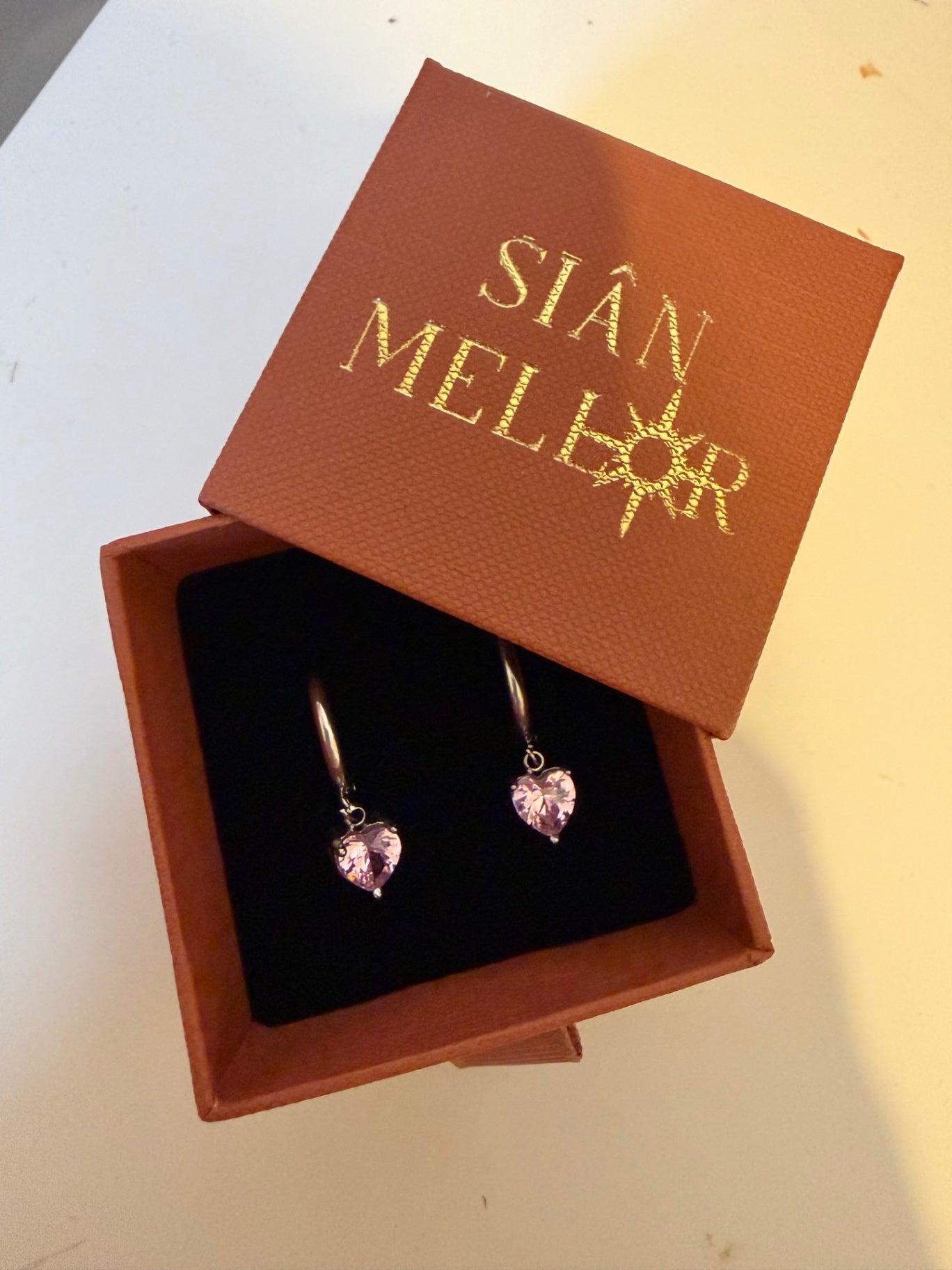 Pink heart hoop earrings silver