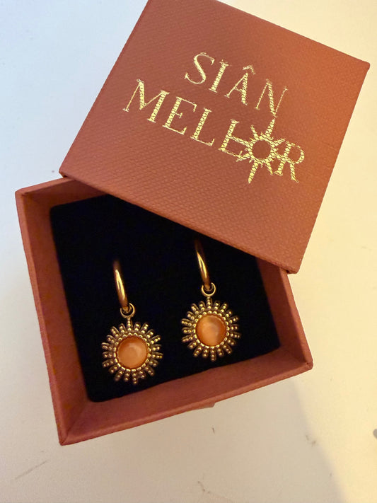 Pink and gold sun hoop earrings 