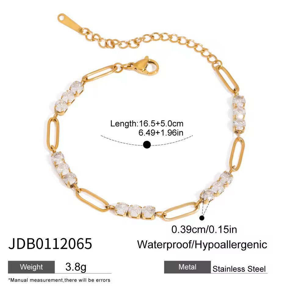 Gold CZ Crystal Link Bracelet