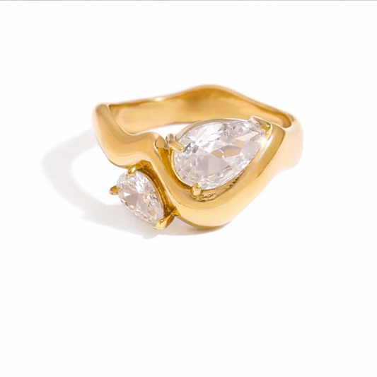 Twin Pear Gold CZ Crystal Ring Size 7