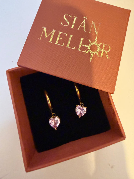 Pink heart hoops gold