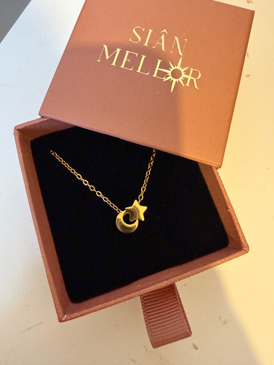 Moon and star gold necklace 