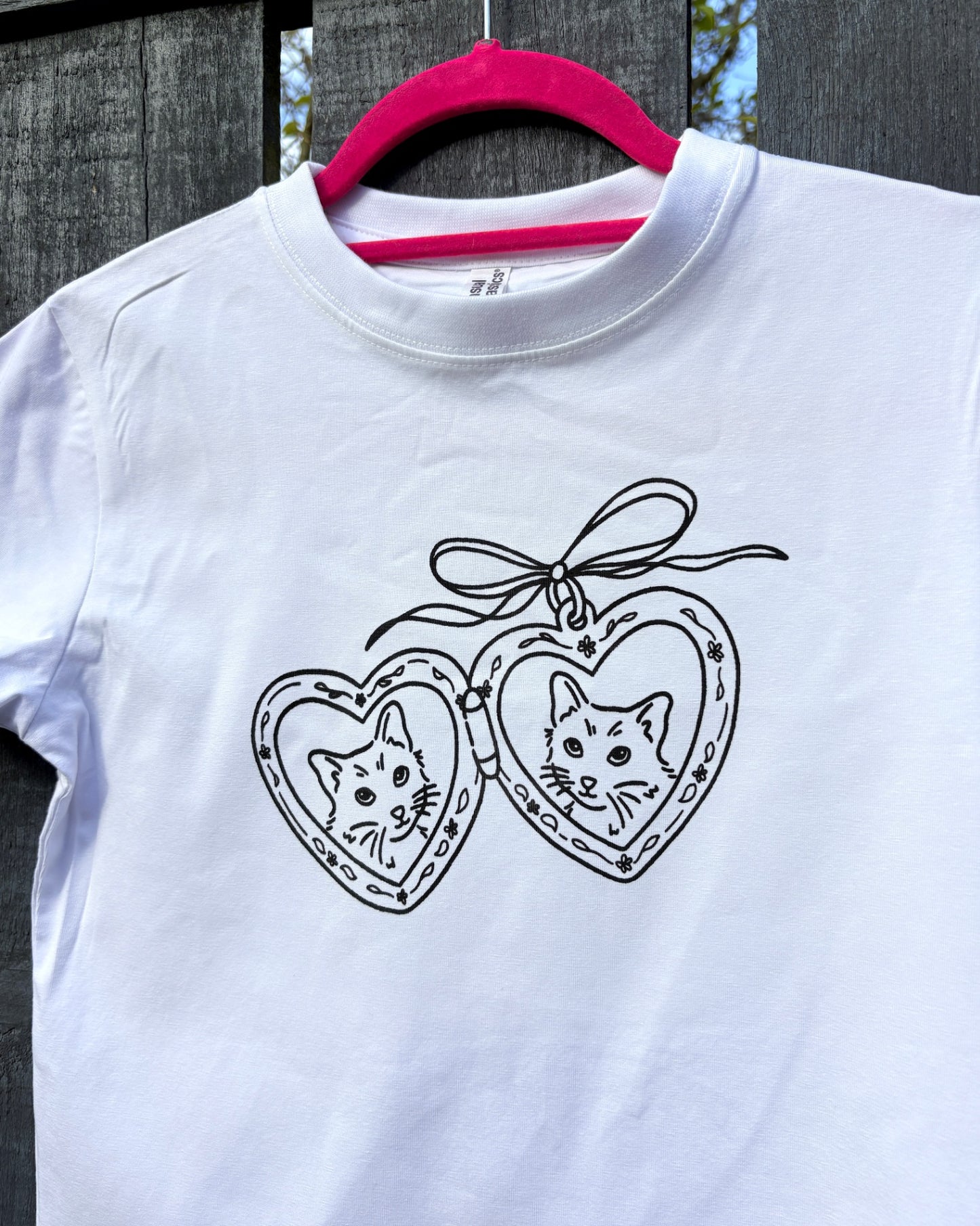 Cat Locket Screen Printed Baby Tee - MEDIUM