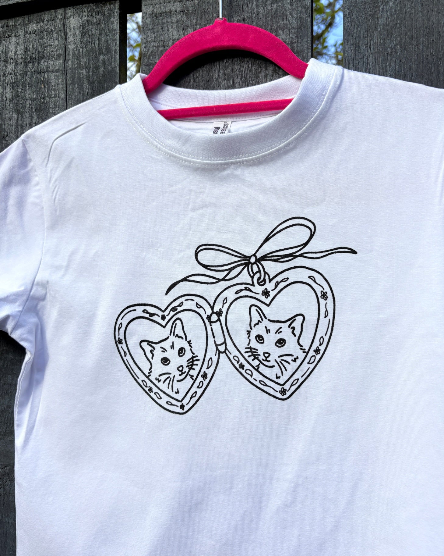 Cat Locket Screen Printed Baby Tee - MEDIUM