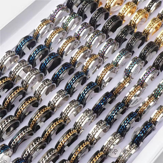 Anti Anxiety Chain Ring Silver Shimmer Mixed Sizes