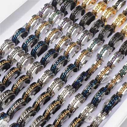 Anti Anxiety Chain Ring Black Gold Mixed Sizes