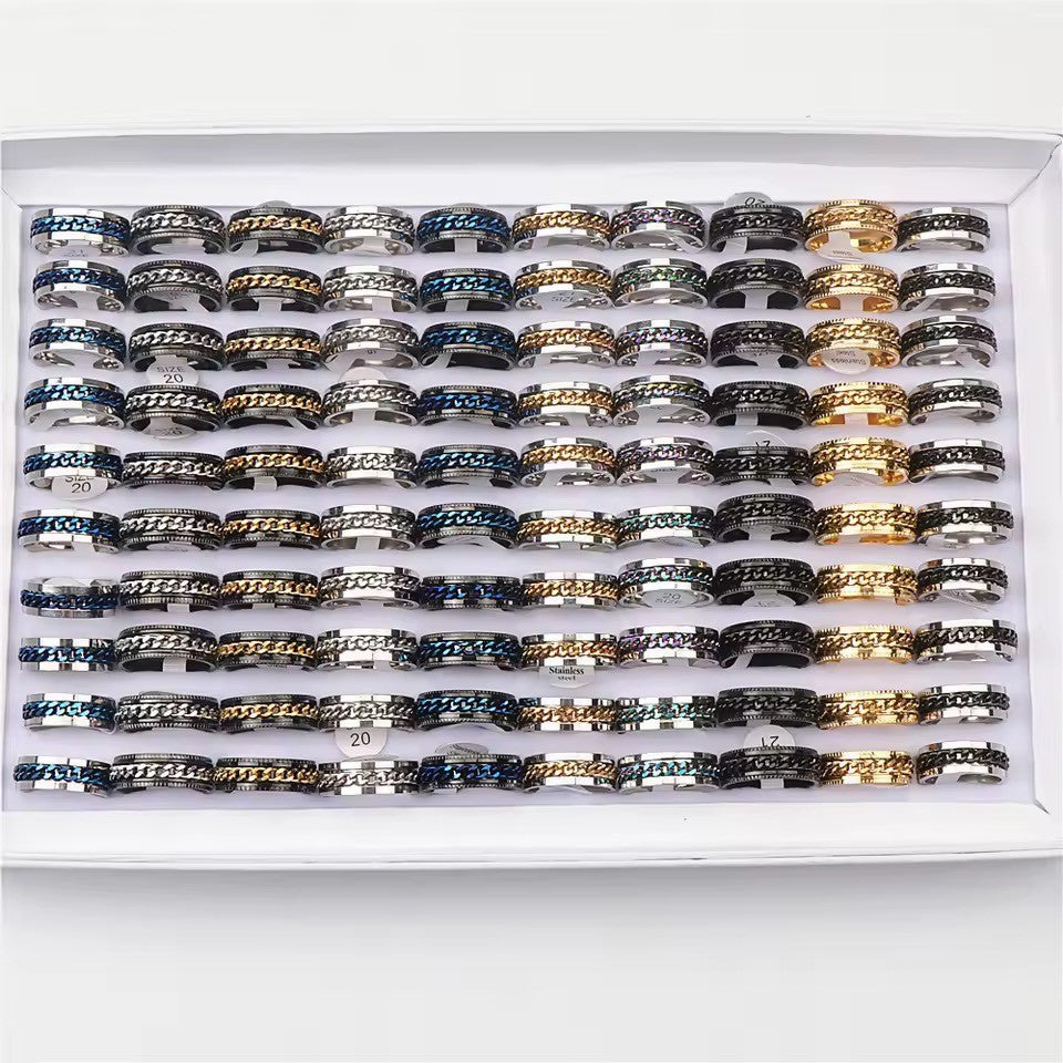 Anti Anxiety Chain Ring Black Mixed Sizes