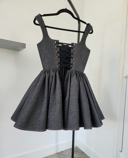 Black denim mini dress