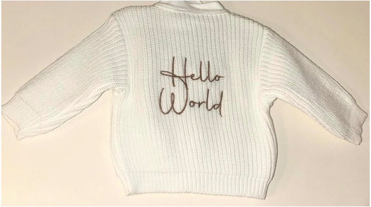 Hello World White Cardigan