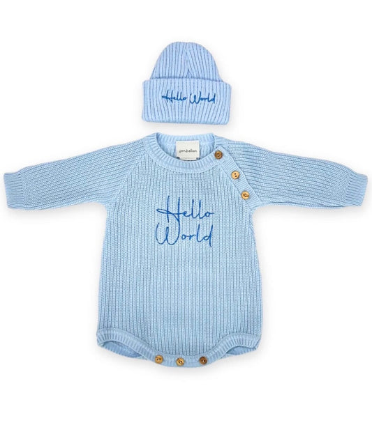 Hello World Knitted Romper With Matching Hat