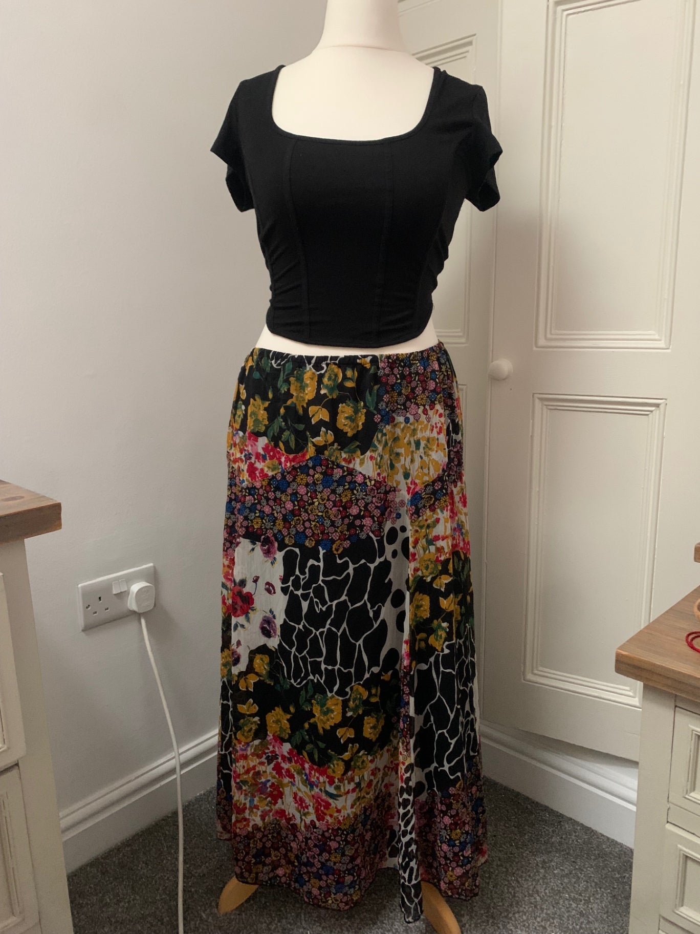 mixed print colourful floral skirt 