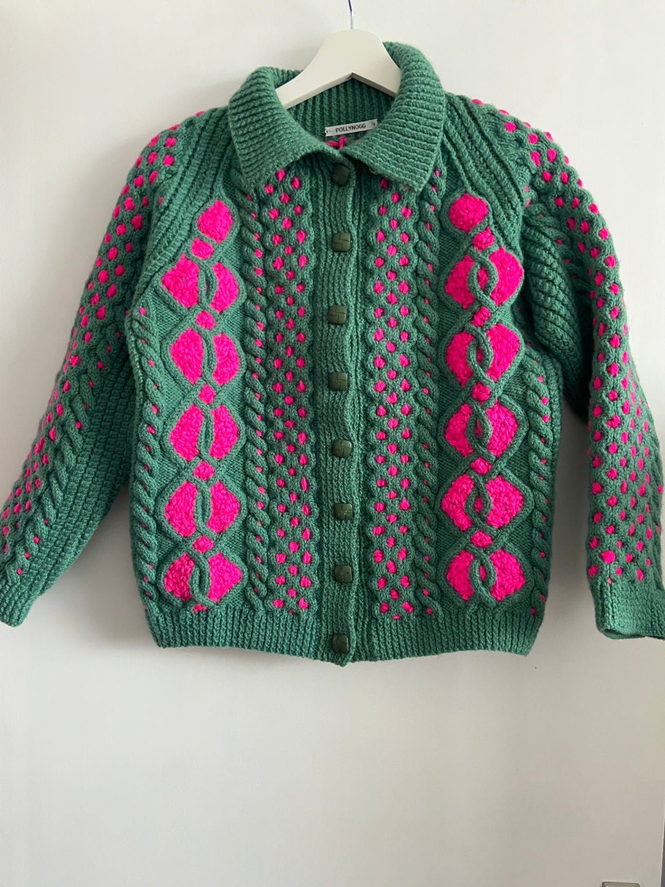 Green with Pink embroidered detail Cardigan