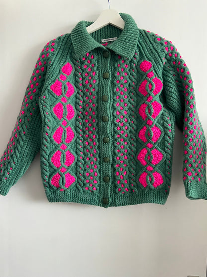 Green with Pink embroidered detail Cardigan