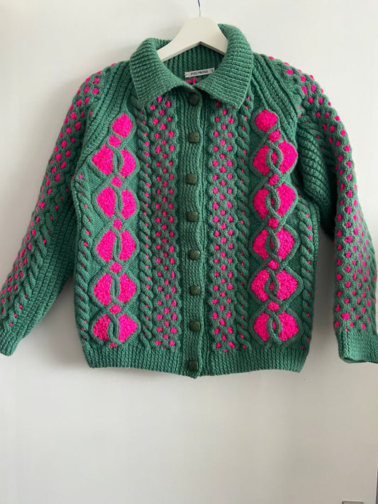 Green with Pink embroidered detail Cardigan