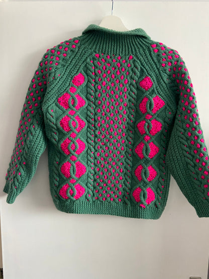 Green with Pink embroidered detail Cardigan