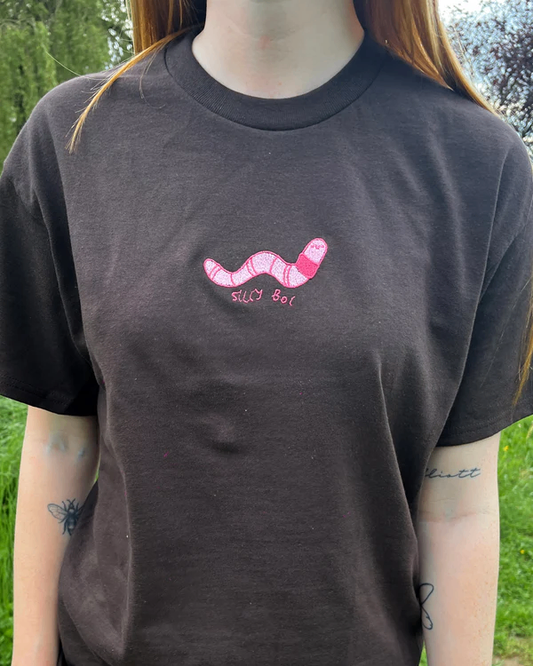 Unisex Silly Boi Worm Embroidered T-Shirt - MEDIUM
