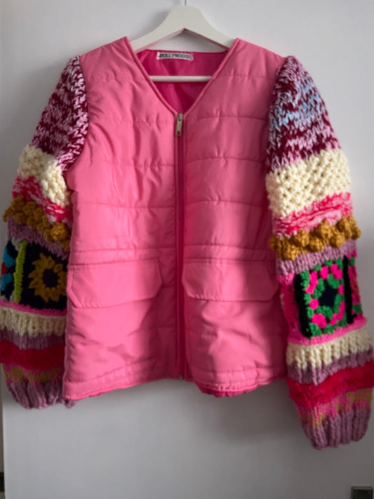 Pink Puffer Hand Knit Sleeved jacket
