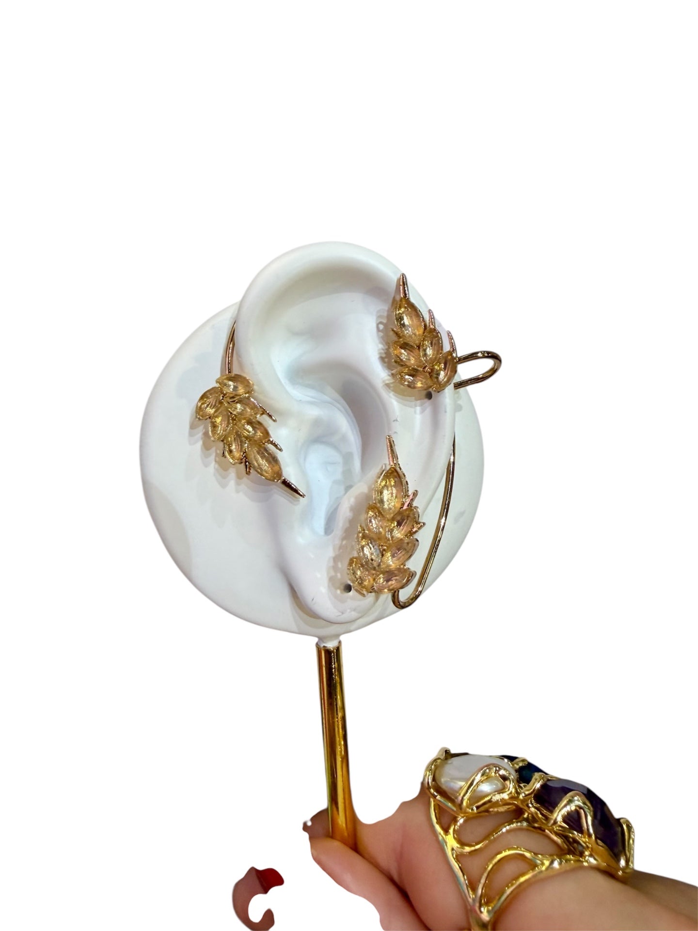 Gold Leaf Crystal Ear Cuff