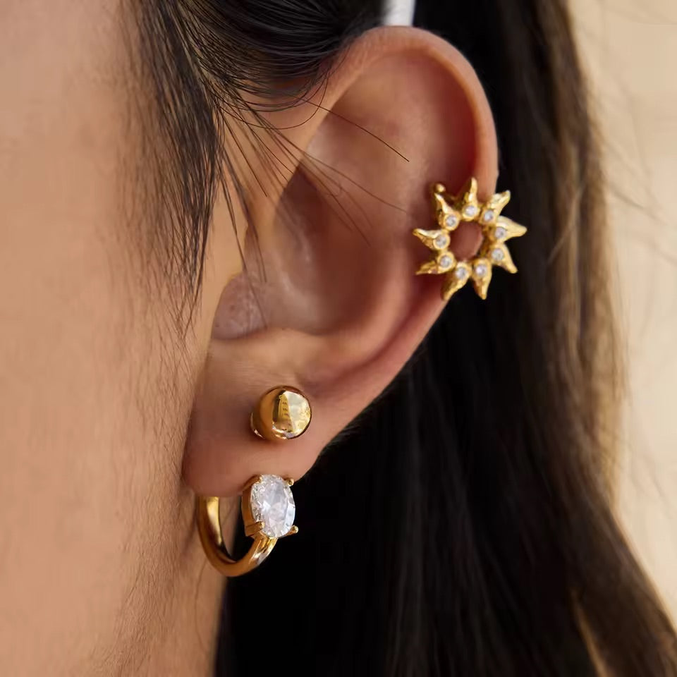 Gold Sun Crystal Ear Cuff Single Piece 