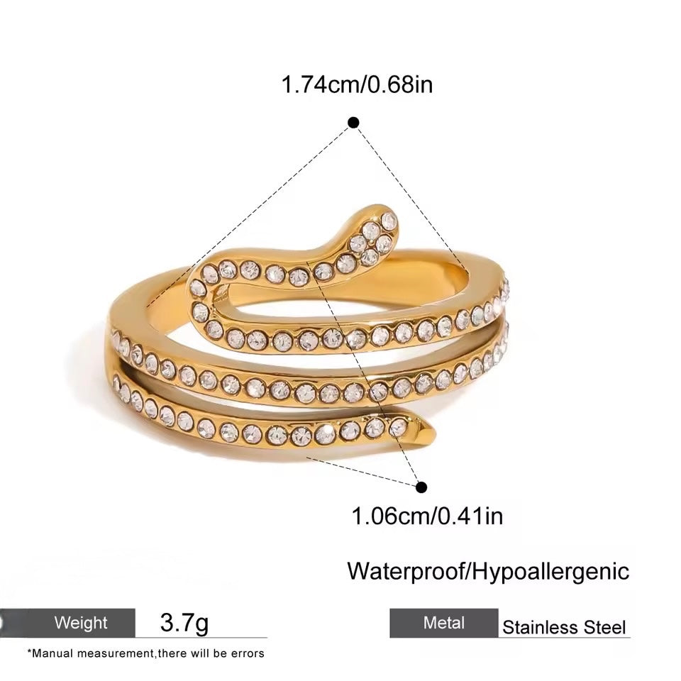 Gold Crystal Snake Ring