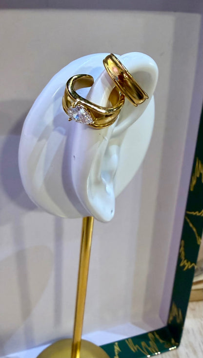 Gold Crystal Pear Cut Double Ear Cuff