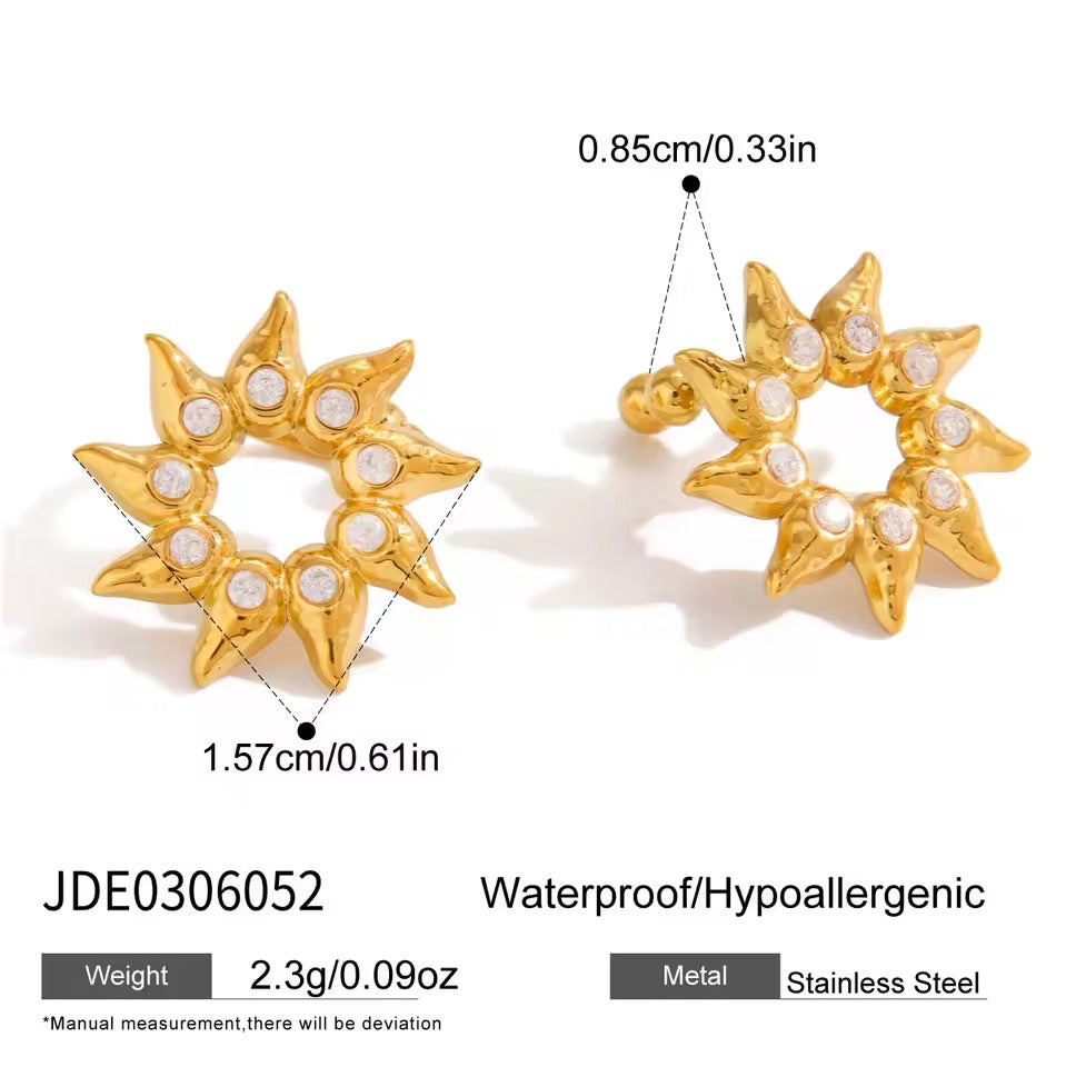 Gold Sun Crystal Ear Cuff Single Piece 