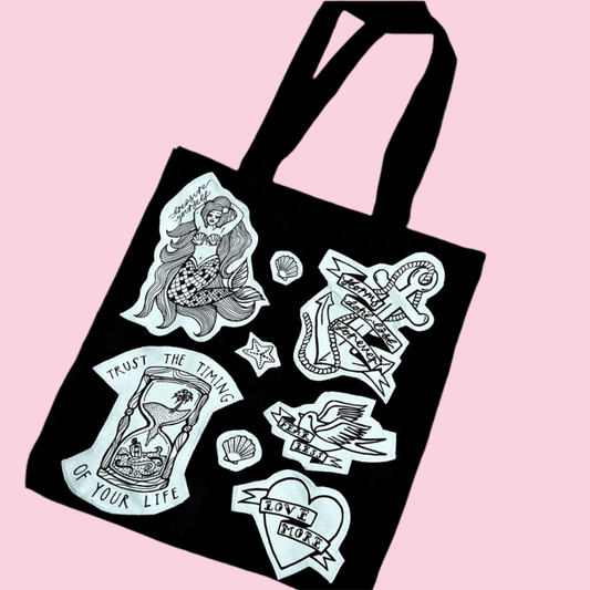 Nautical tattoo flash tote bag