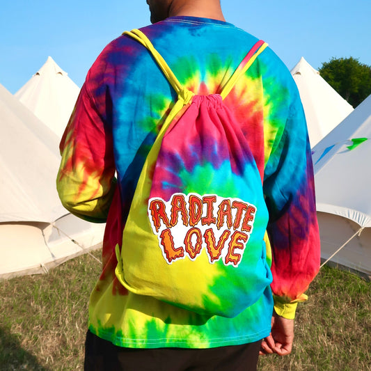 Radiate Love tie dye drawstring bag
