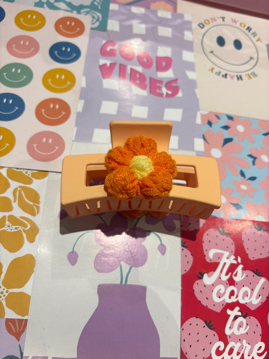 Orange Flower Claw Clip