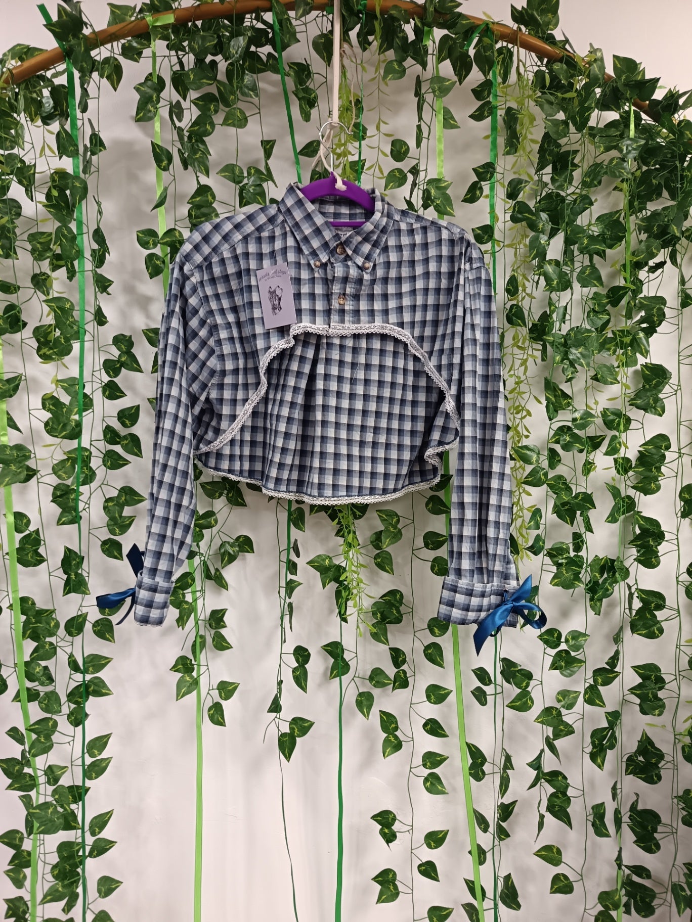 Cropped shirt check blue white