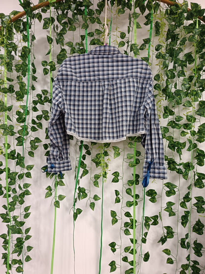 Cropped shirt check blue white