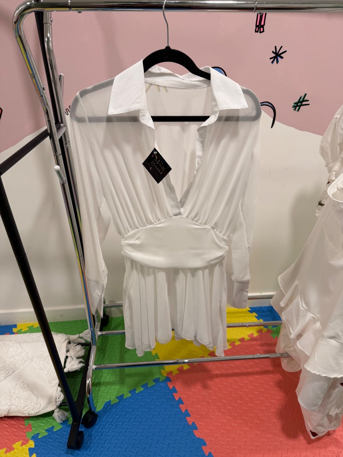 White Sheer Shirt Dress